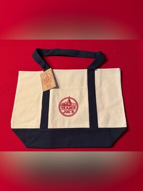 Trader Joe’s Canvas Tote Bag - Cream with Navy Trim